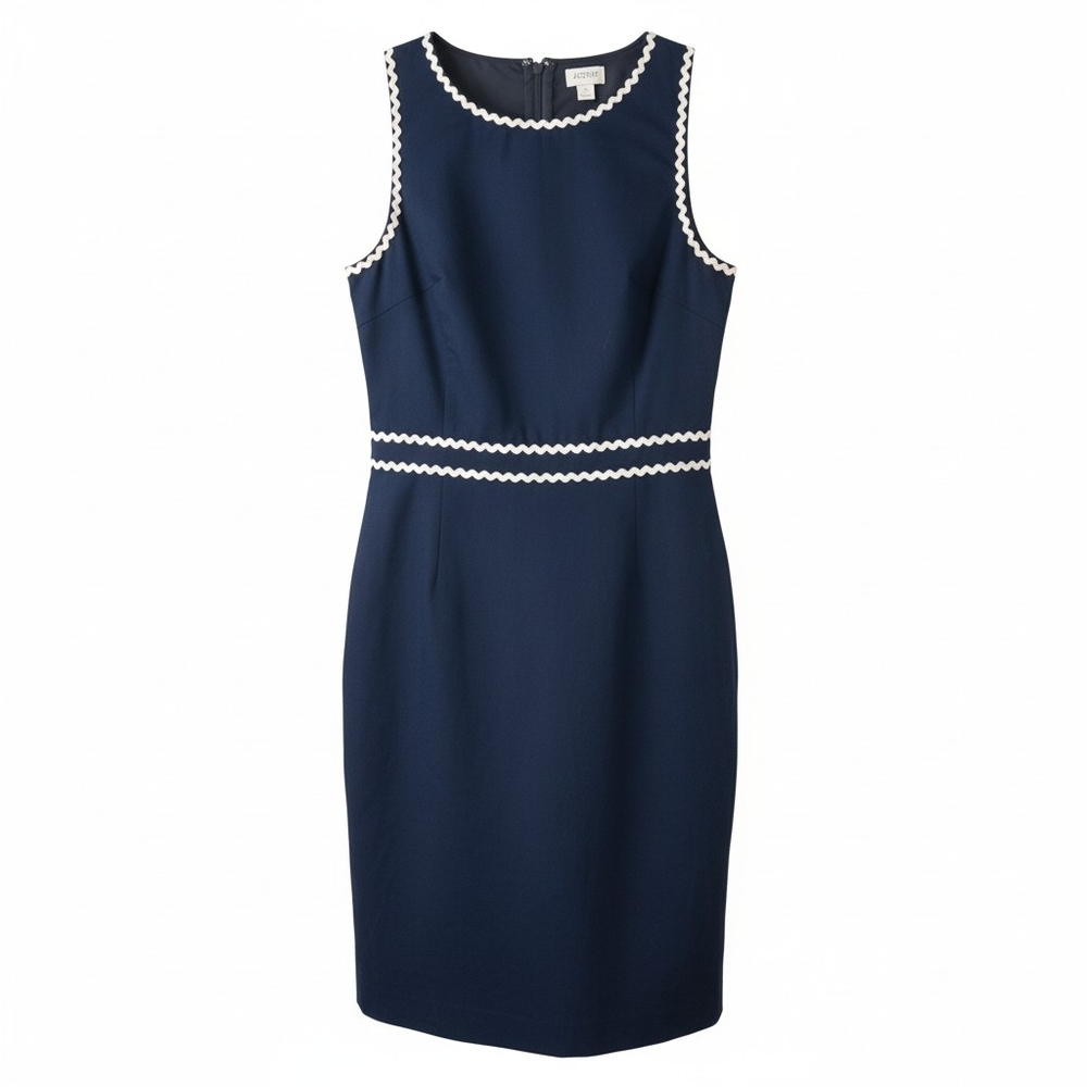 J.Crew Factory Navy Ric Rac Trim Sleeveless Sheath Dress Size 4 Knee Length